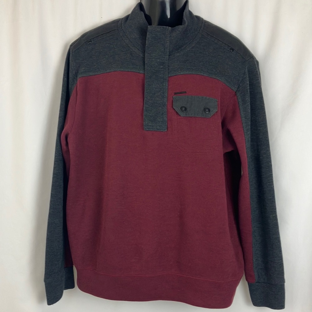 Marc Ecko Cut & Sew Men's Two-Tone Sweater - Burgundy and Charcoal size large